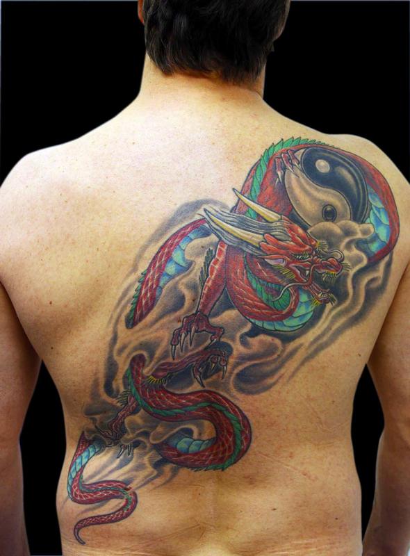 Asian Dragon and YinYang by Aaron Goolsby Tattoos
