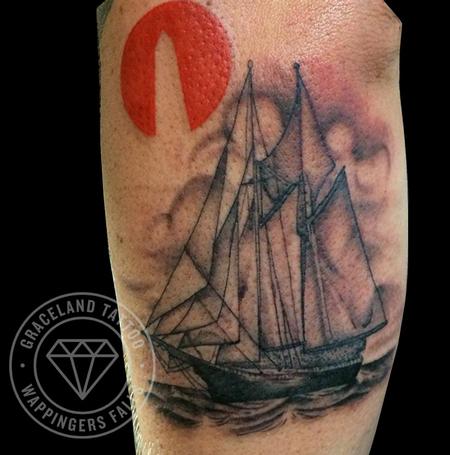 Clipper Ship and Obelisk Tattoo Design Thumbnail
