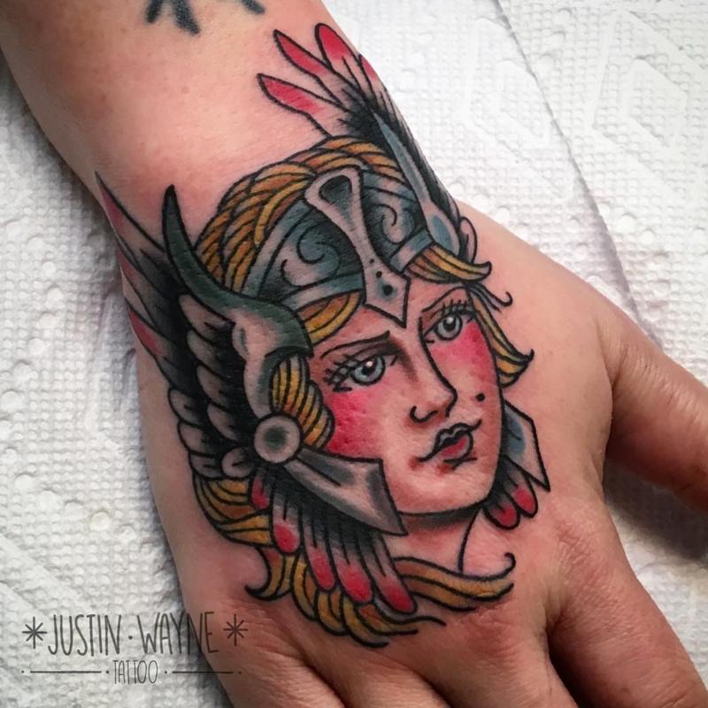 Justin Wayne : Tattoos : Vintage : traditional viking girlhead tattoo