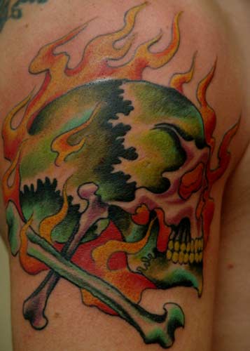 Tattoos - fiery skull - 16593