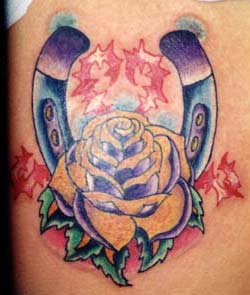 Tattoos - Horseshoe and Rose - 4454