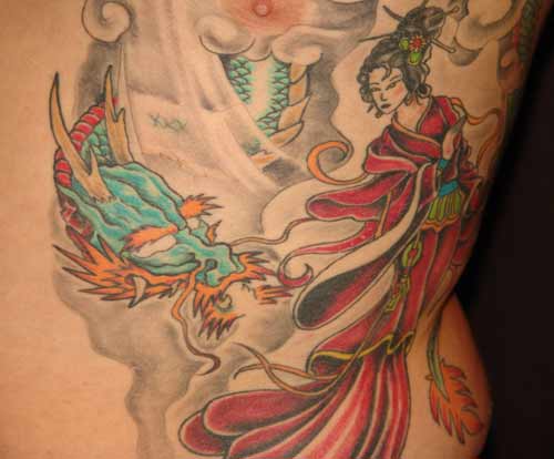 Tattoos - dragon and geisha - 5028