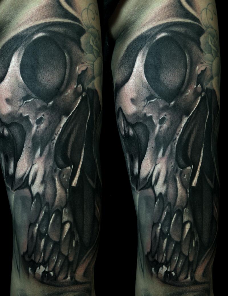Black and Gray skull Tattoo by Mike Demasi : Tattoos