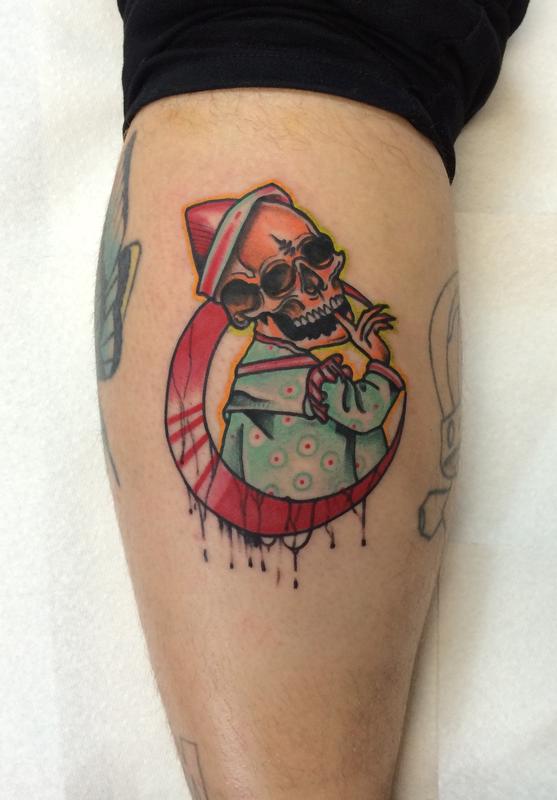 Traditional color skull clown tattoo, Mike Riedl Art Junkies Tattoo by