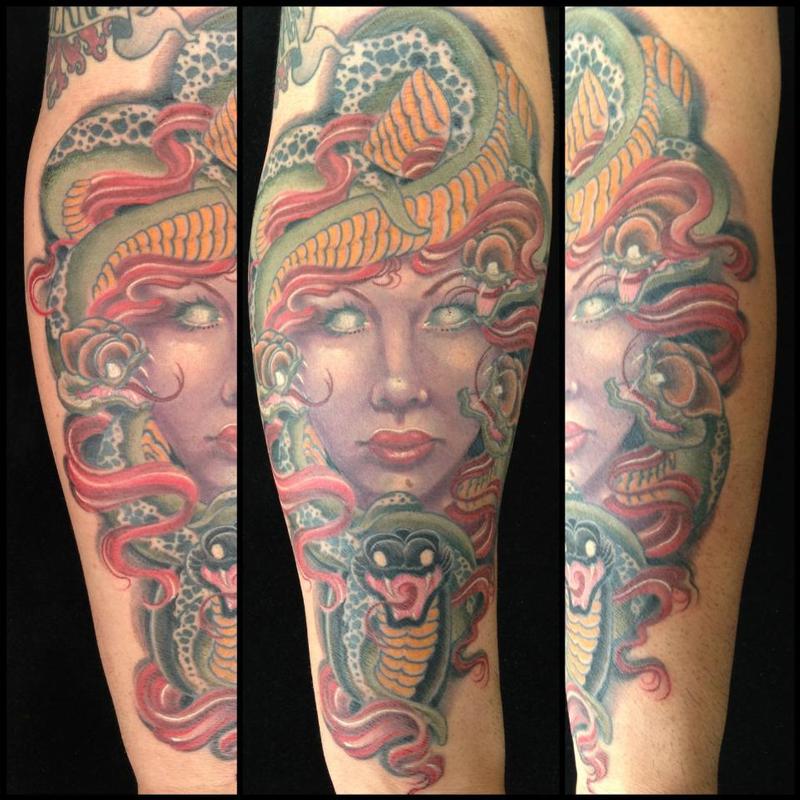 Art Junkies Tattoo Studio : Tattoos : Color : Colored medusa portrait tattoo,  Tim McEvoy Art Junkies Tattoo