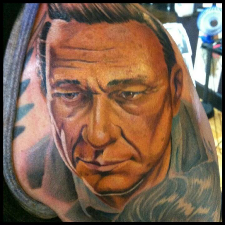 Art Junkies Tattoo Studio : Tattoos : Realistic : Color realistic portrait  of Johnny Cash tattoo