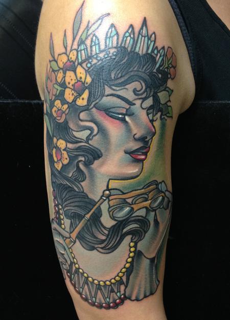 Tattoos - Traditional color vintage girl tattoo, Gary Dunn Art Junkies Tattoo - 101447