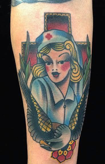 Tattoos - Traditional color nurse with eagle tattoo, Gary Dunn Art Junkies Tattoo - 99666