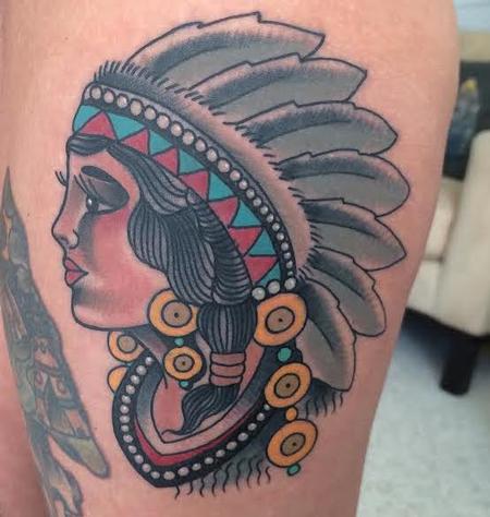 Tattoos - Traditional color indian girl tattoo, Gary Dunn Art Junkies Tattoo - 103650