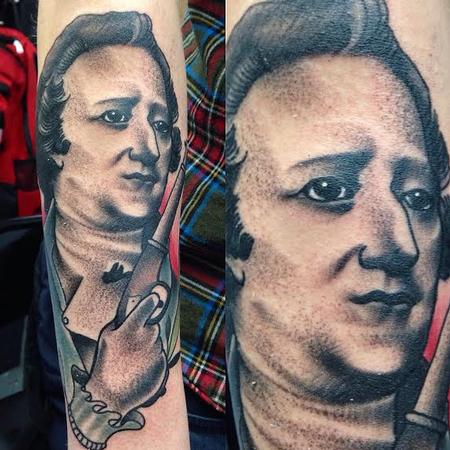 Tattoos - Black and gray Alexander Hamilton portrait, Gary Dunn Art Junkies Tattoo - 100089