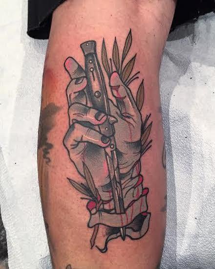 Art Junkies Tattoo Studio : Tattoos : Finished Work : Traditional color hand with switch blade tattoo, Gary Dunn Art Junkies Tattoo Art Junkies Tattoo Studio : Tattoos : Finished Work : Traditional color hand with switch blade tattoo, Gary Dunn Art Junkies Tattoo