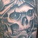 Realistic black and gray pilot skull tattoo. Scott Grosjean Art Junkies Tattoo  Tattoo Thumbnail