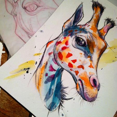 Tattoos - giraffe watercolor tattoo design - 109600