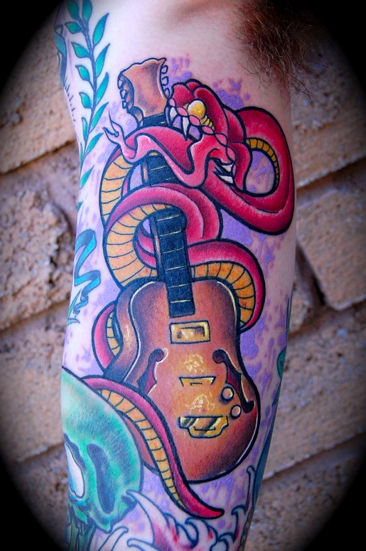 Snake & Guitar by Richard Andrews TattooNOW