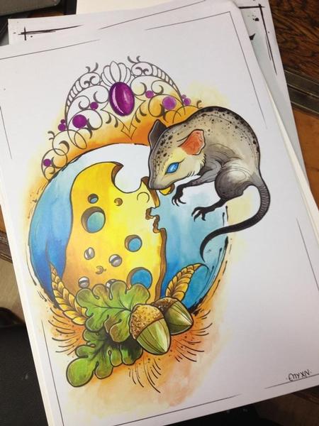 Tattoos - Rat eating a cheese skate - 89359