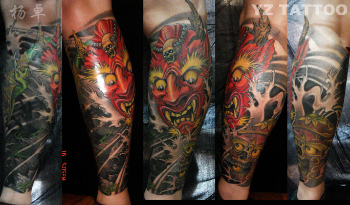 Tattoos Yang Zhuo Mask Half Sleeve Tattoo Click To View Large Image japanese