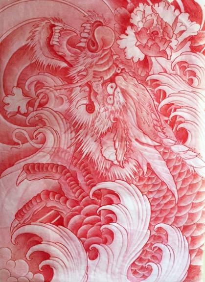 Tattoos - Traditional Asian Dragon and Waves - 116346