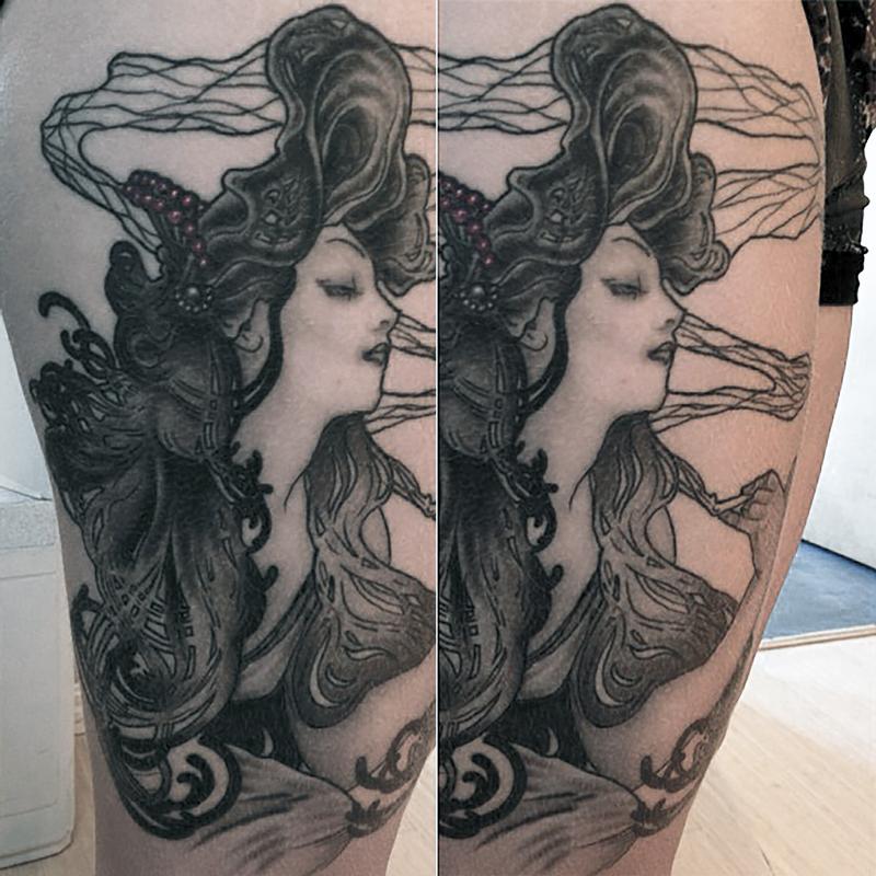 art nouveau mucha tattoo