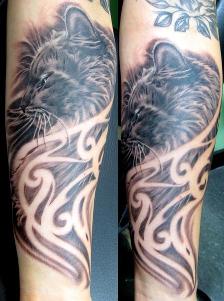 Jeff Mansolf - Black and Grey Cat Tattoo