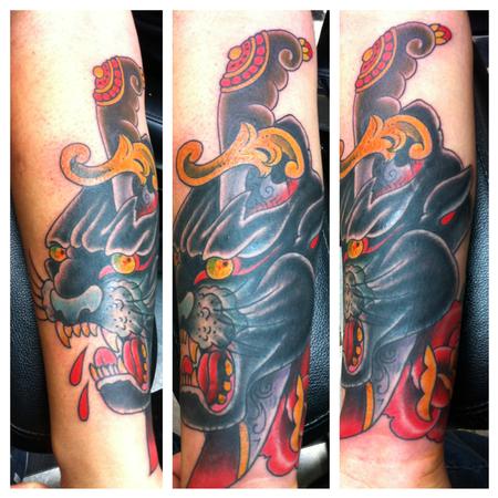 Tattoos - cover up panther dagger - 73880