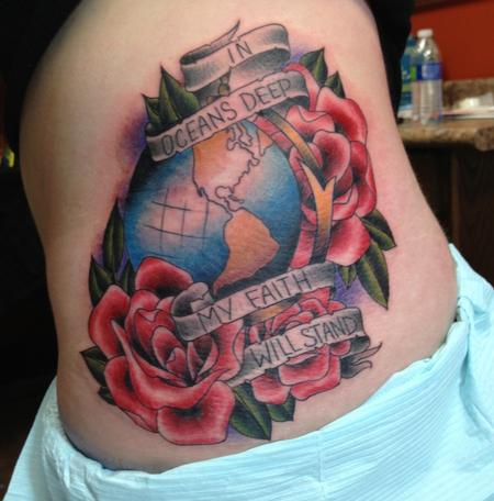 Sam Frederick - Globe / Flowers Tattoo 