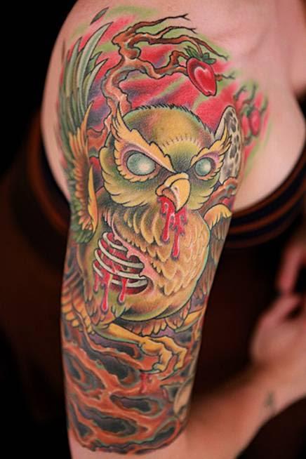 Durb - Color Tree and Evil Owl Tattoo