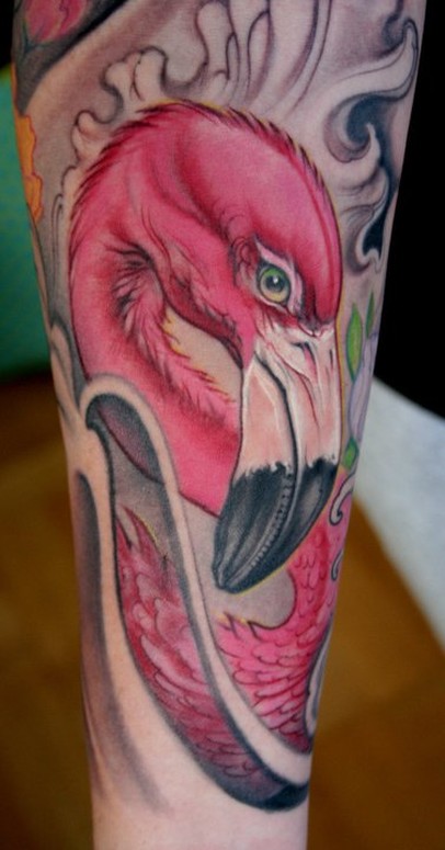 traditional pink flamingo tattoo