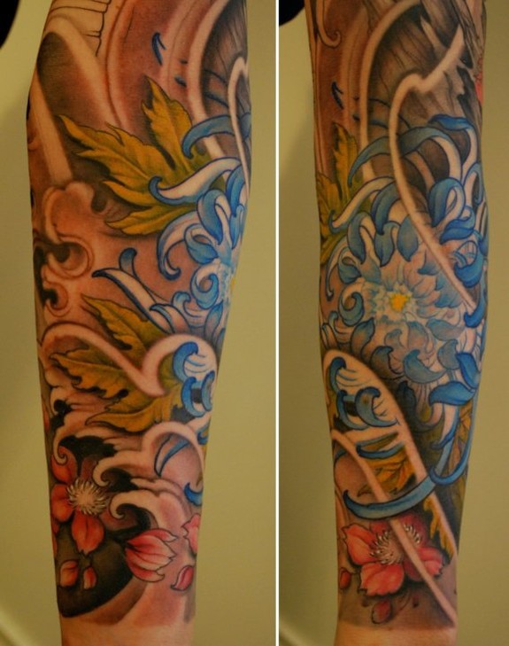 Flower Half Sleeve Tattoo by Johan Finne TattooNOW