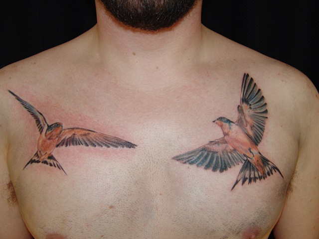 Realistic Sparrows on Chest by Blaze Schwaller: TattooNOW