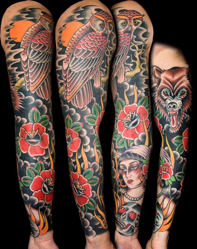 american traditional sleeve tattoos