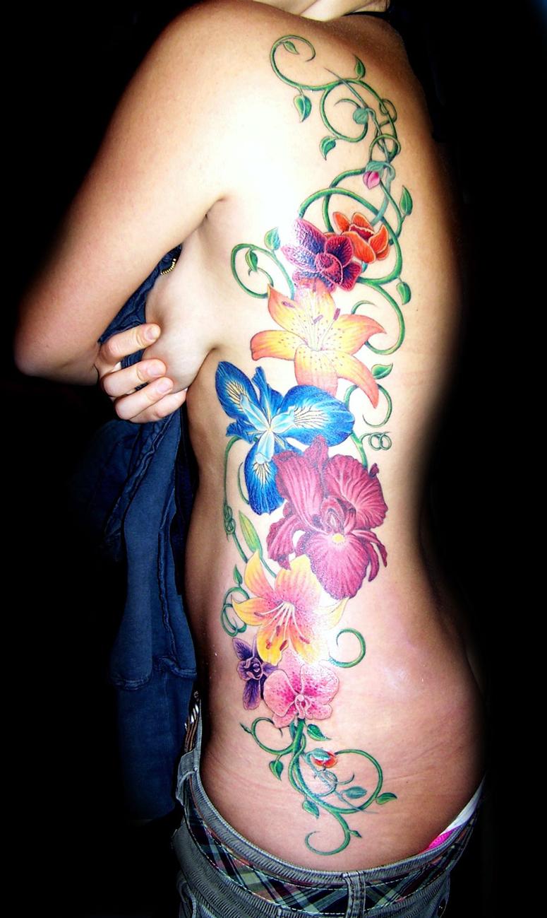 Flower Vine Side Tattoo