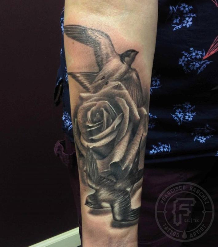 Frank Sanchez : Tattoos : Francisco Sanchez : bird tattoo with rose
