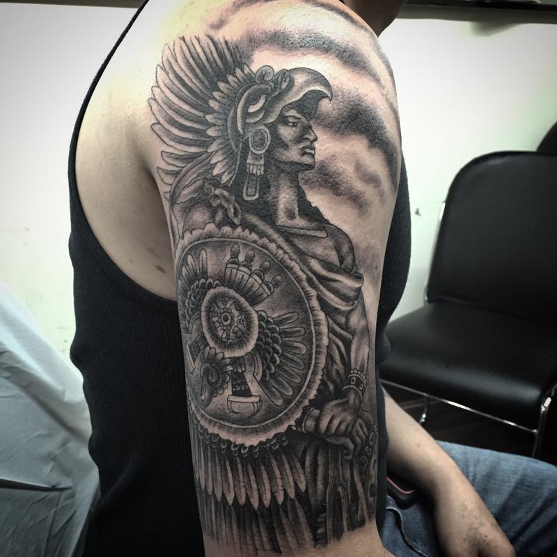 aztec warrior shoulder tattoos