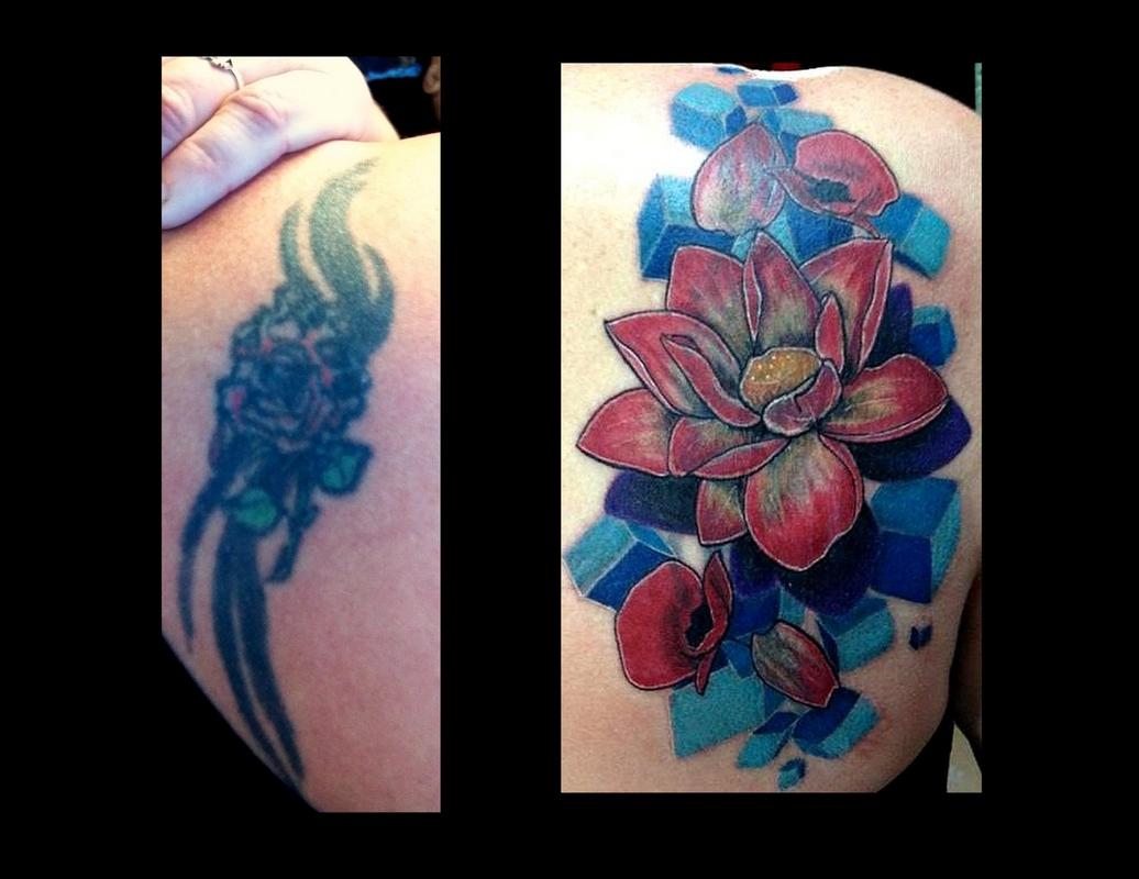 Flower Coverup Tattoo by Haley Adams Tattoos