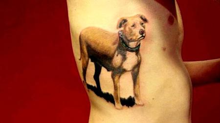 Tattoos - dog portrait tattoo on side - 72062