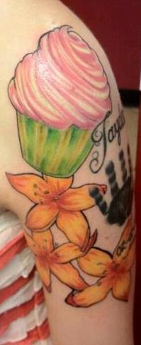 Tattoos - cupcake and flowers - 70940