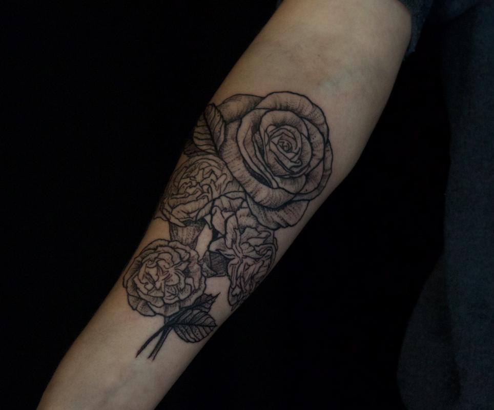 Black Rose and Carnation Tattoo on Forearm by Ben Licata: TattooNOW
