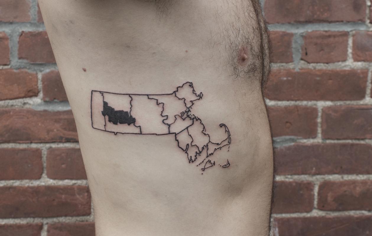 Massachusetts outline tattoo on ribs by Ben Licata: TattooNOW