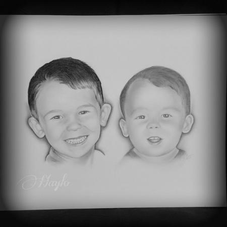 Tattoos - Realistic drawn portraits of two young boys. Medium: Graphite - 109138