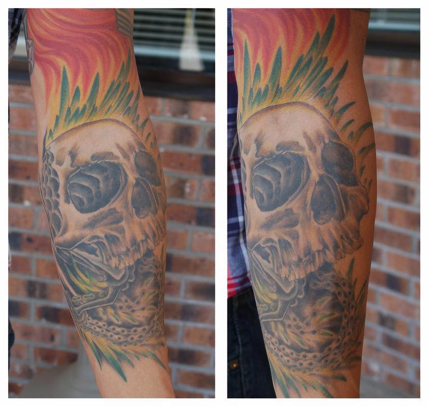 Bike Parts Skull by Todd Lambright Tattoos