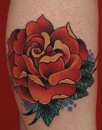 red orange rose tattoo