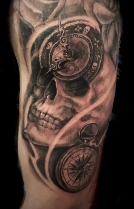 Luis Garcia - skull with compass and clock