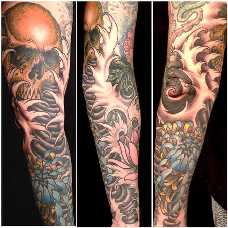 Jeff Johnson - Skull and Chrysanthemum Japanese inspired Sleeve