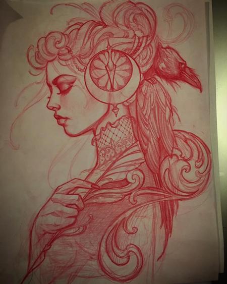 Tattoos - Red pencil sketch - 115434