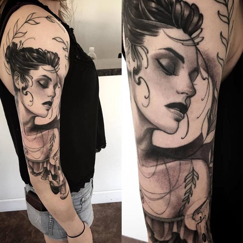 double ended candle girl by Jeff Norton Tattoos