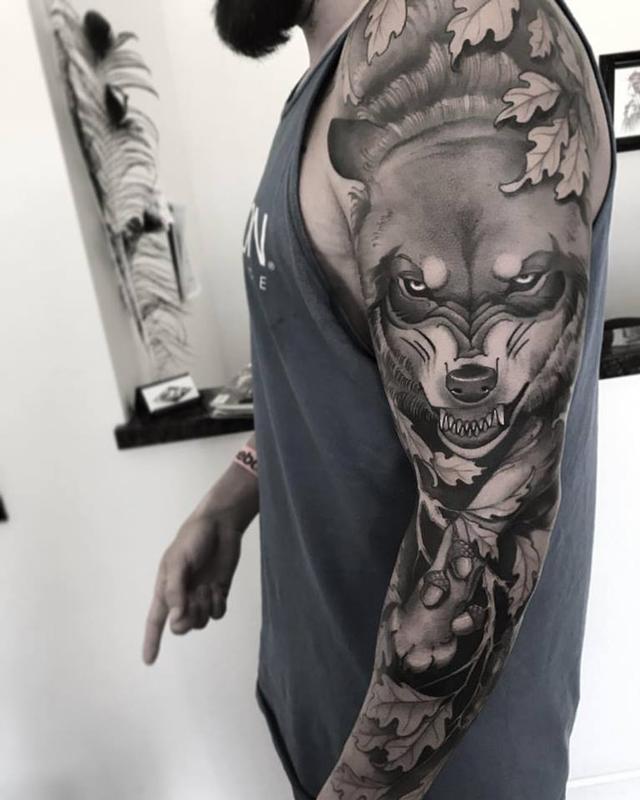 wolf sleeve by Jeff Norton : Tattoos