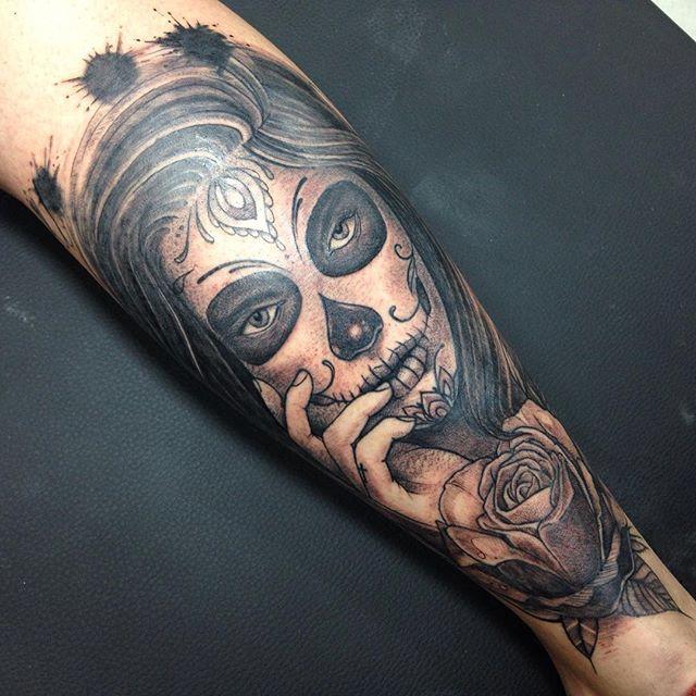 Black and grey day of the dead by Juba: TattooNOW