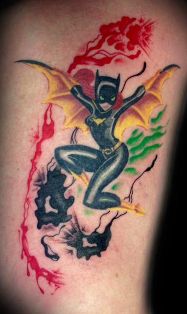 Tattoos - Batgirl with Watercolor joker face - 100319