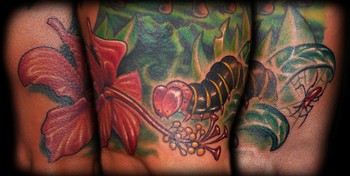 Marvin Silva - Lilly, Caterpillar, and Spider Tattoo