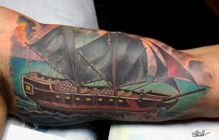 Marvin Silva - Custom Pirate Ship Tattoo
